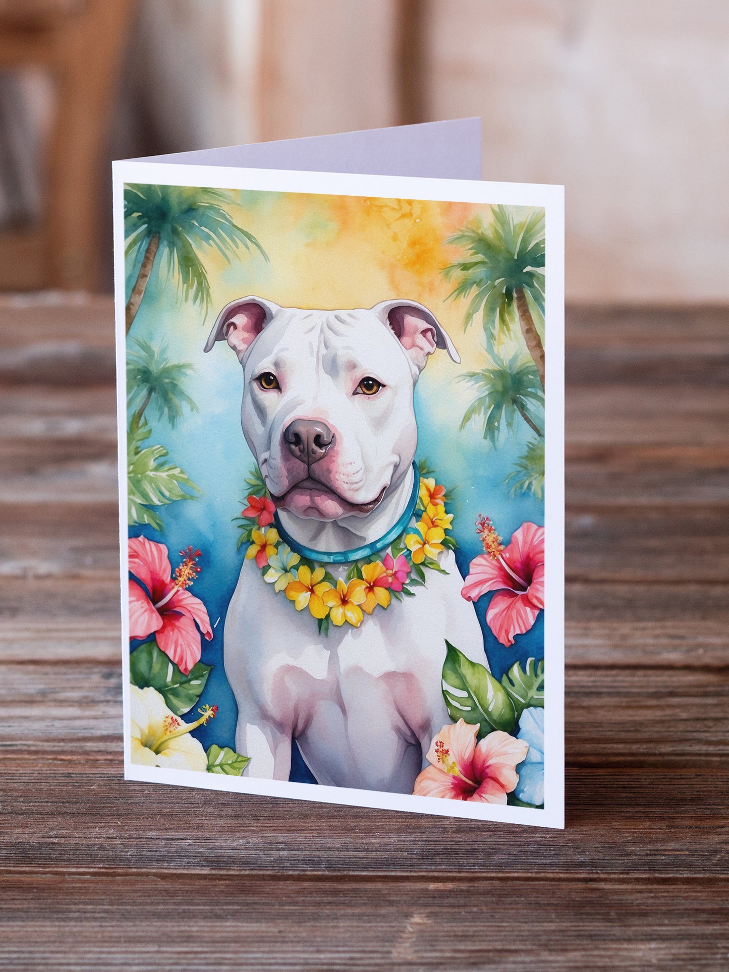 Pit Bull Terrier Luau Greeting Cards Pack of 8