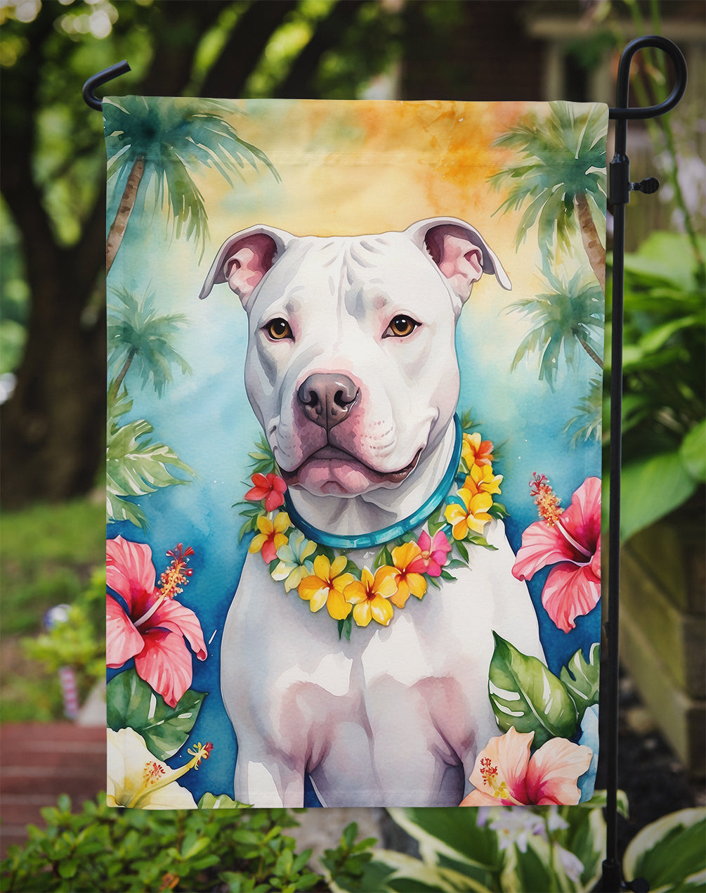 Pit Bull Terrier Luau Garden Flag