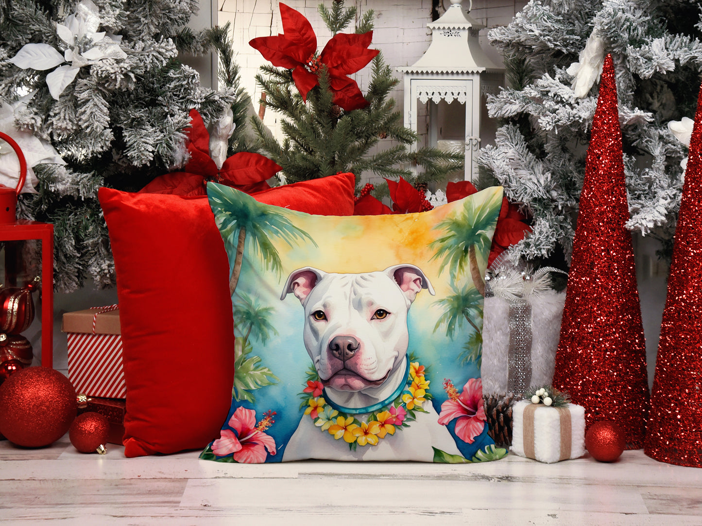 Pit Bull Terrier Luau Throw Pillow