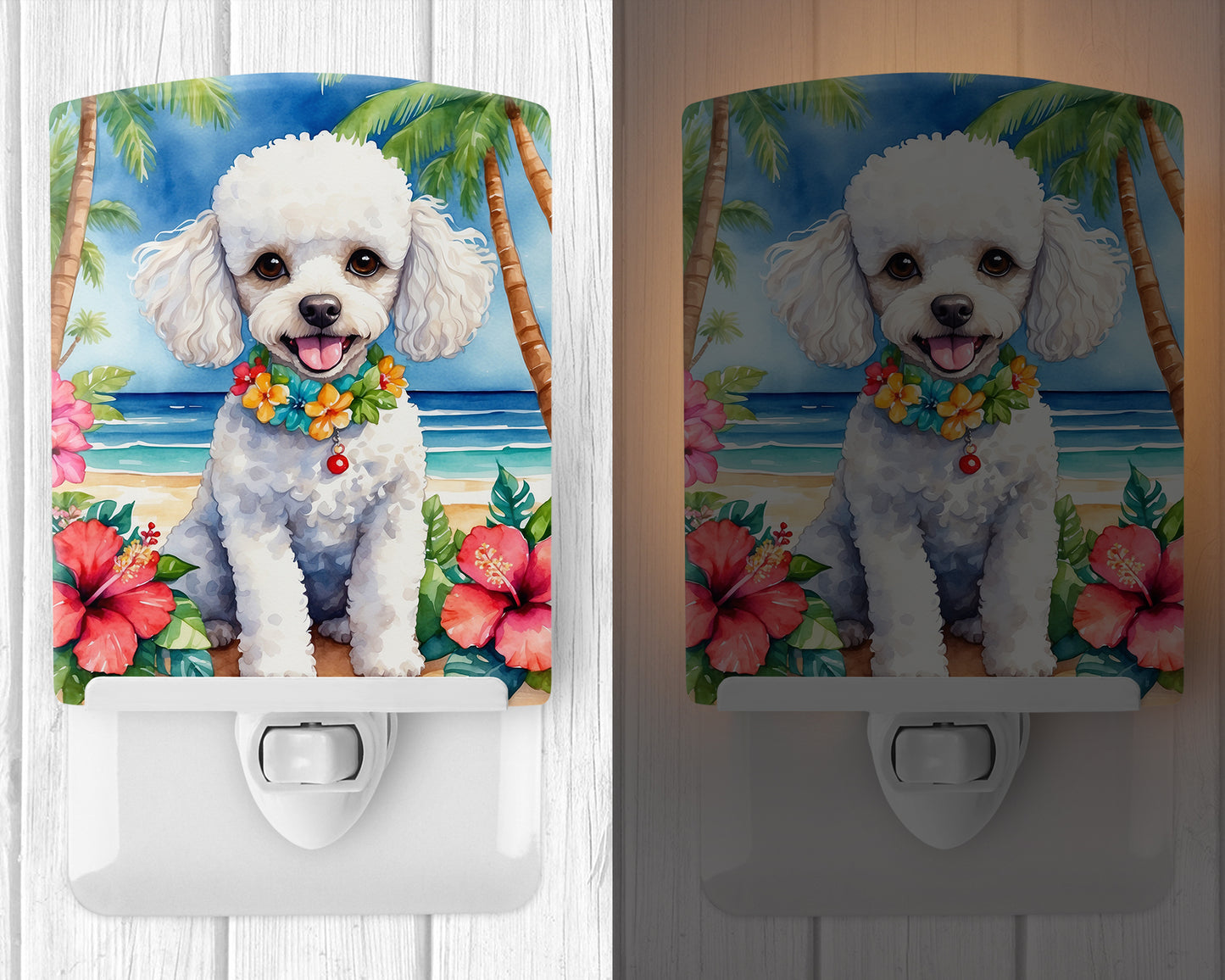 White Poodle Luau Ceramic Night Light