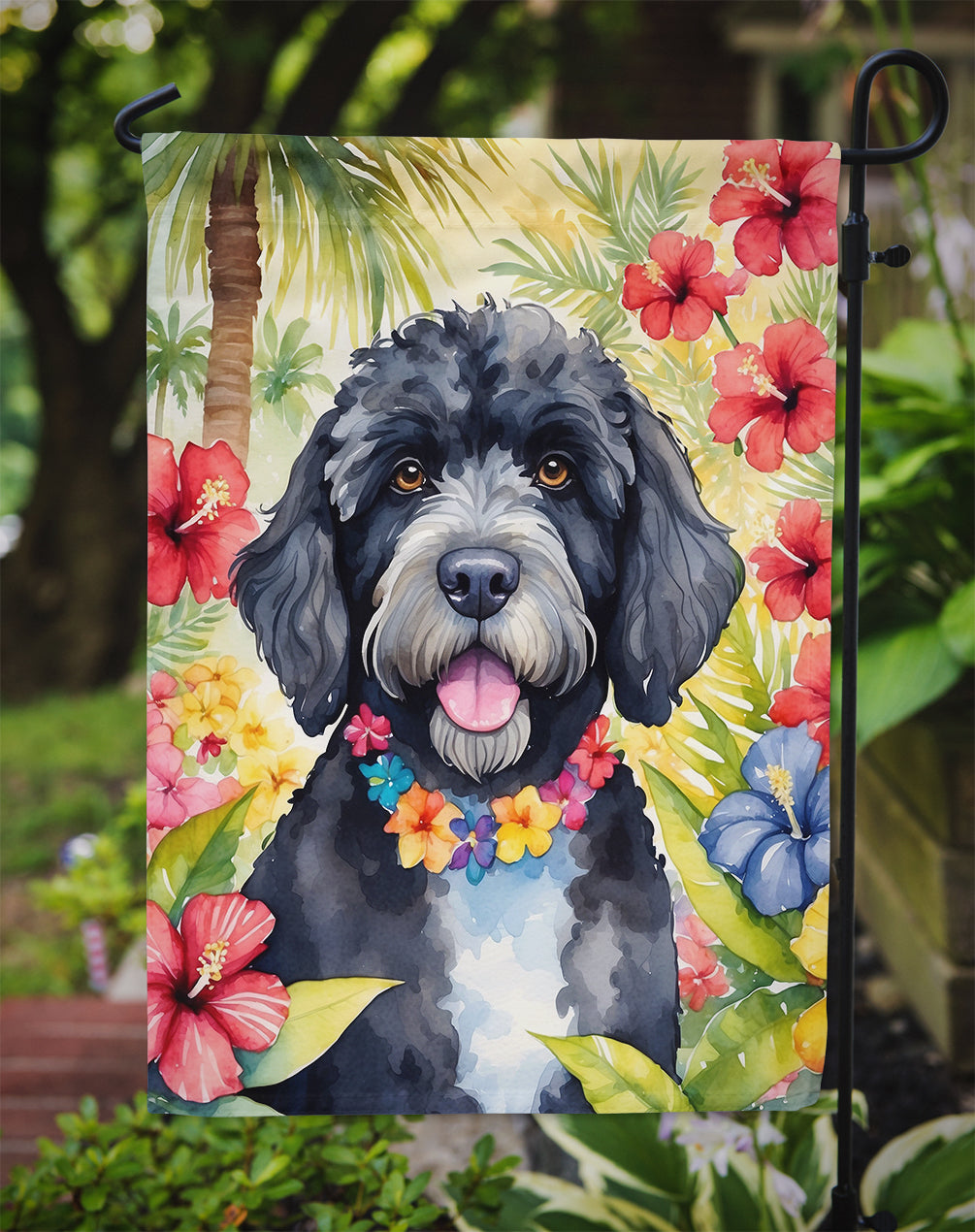 Portuguese Water Dog Luau Garden Flag