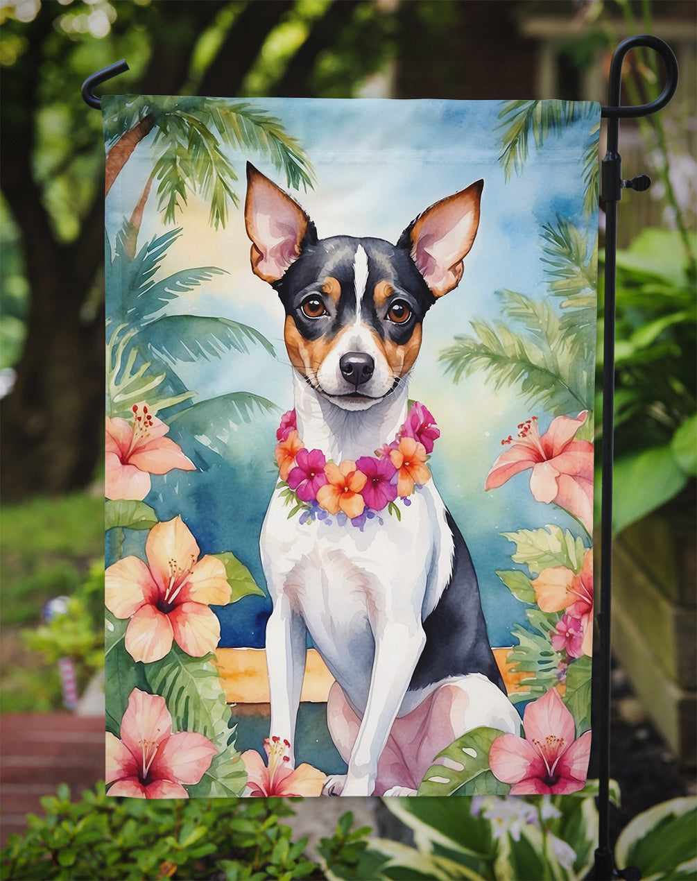 Rat Terrier Luau Garden Flag