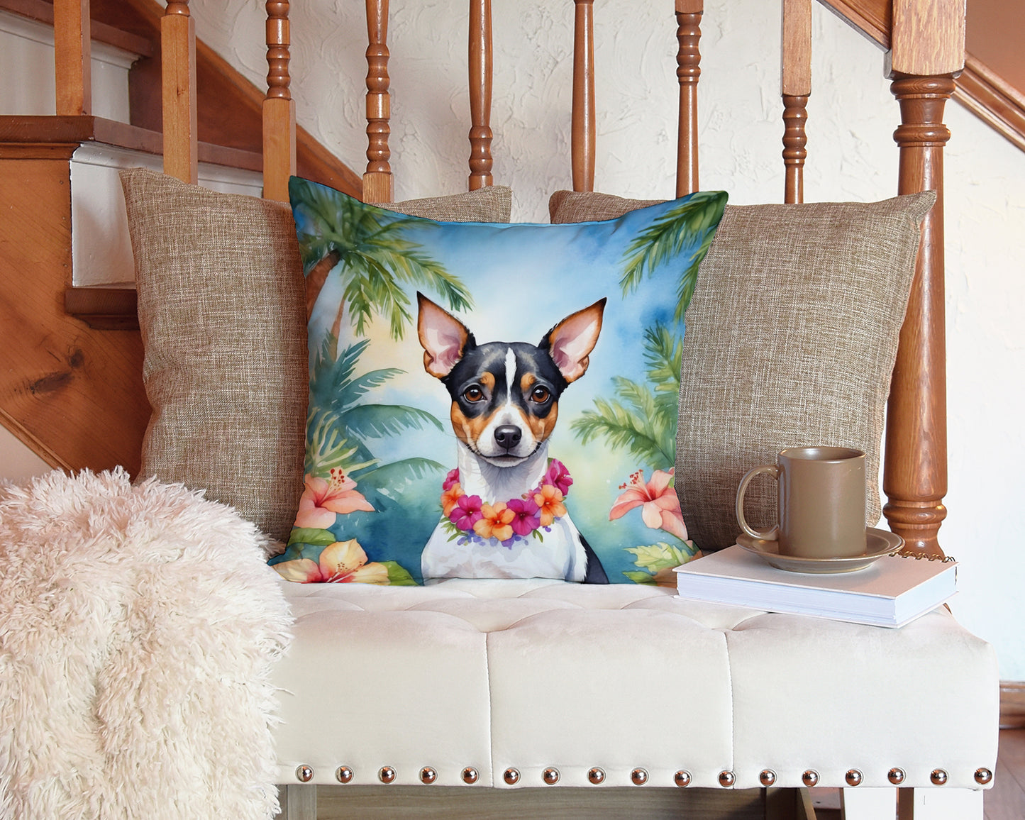 Rat Terrier Luau Throw Pillow