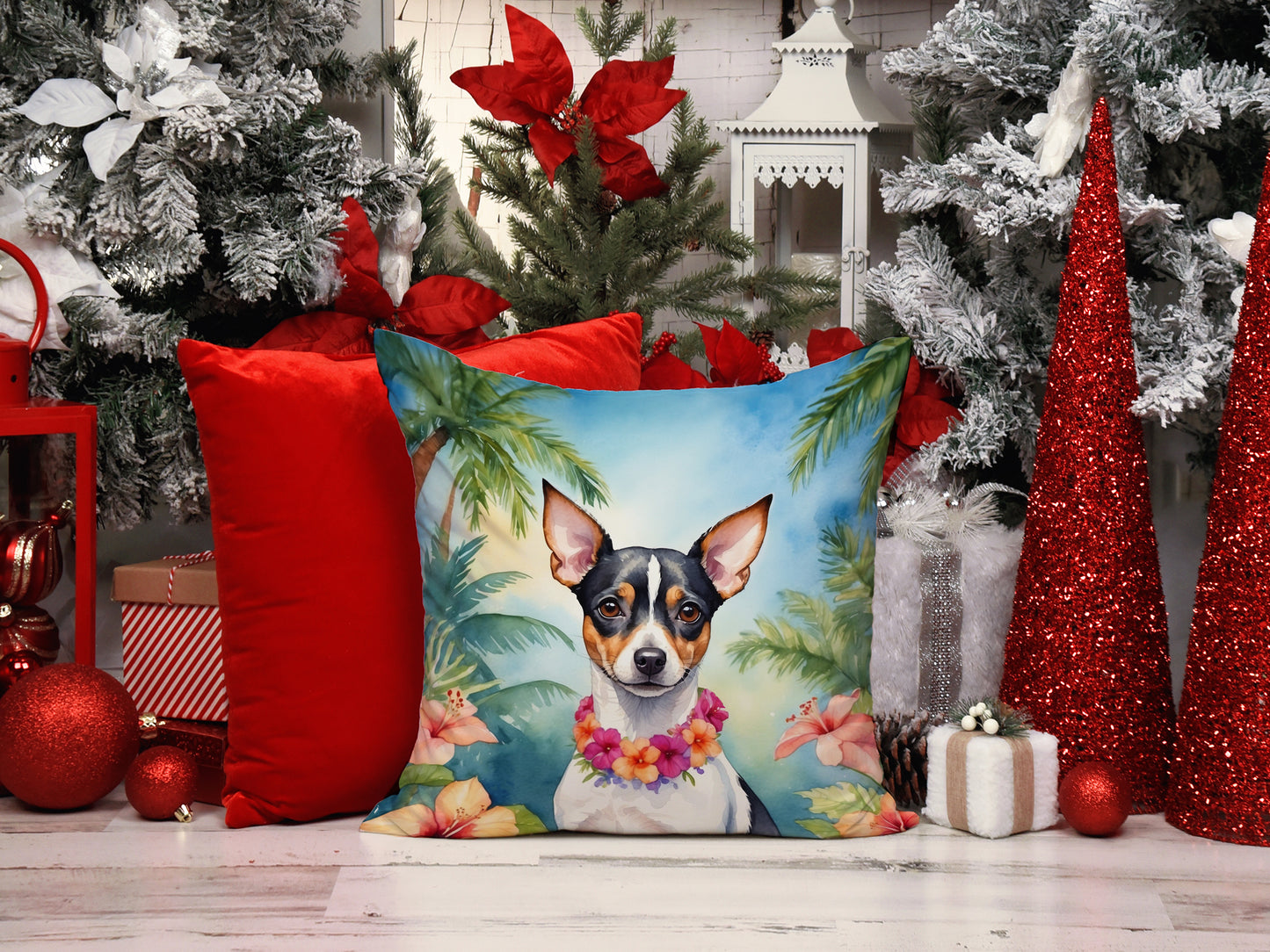 Rat Terrier Luau Throw Pillow