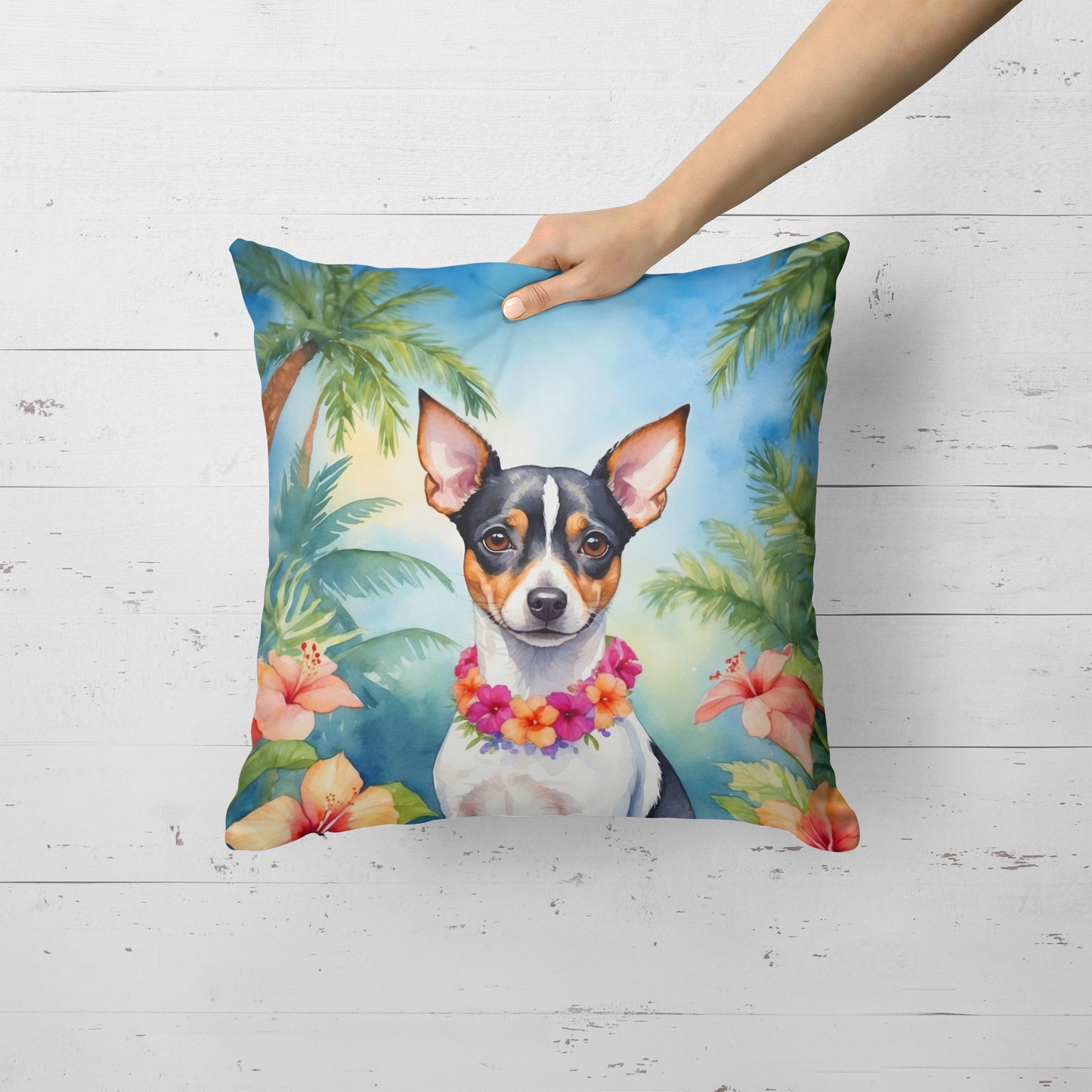 Rat Terrier Luau Throw Pillow