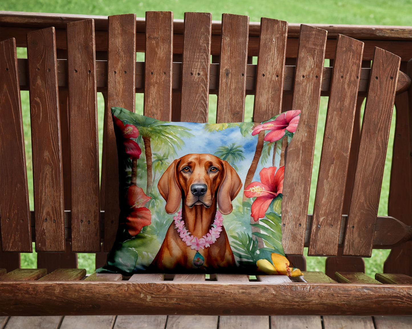 Redbone Coonhound Luau Throw Pillow