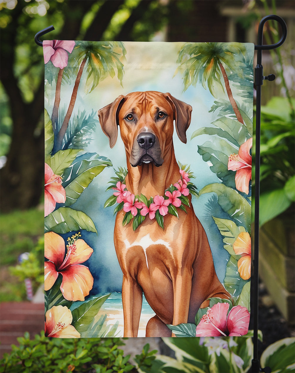 Rhodesian Ridgeback Luau Garden Flag