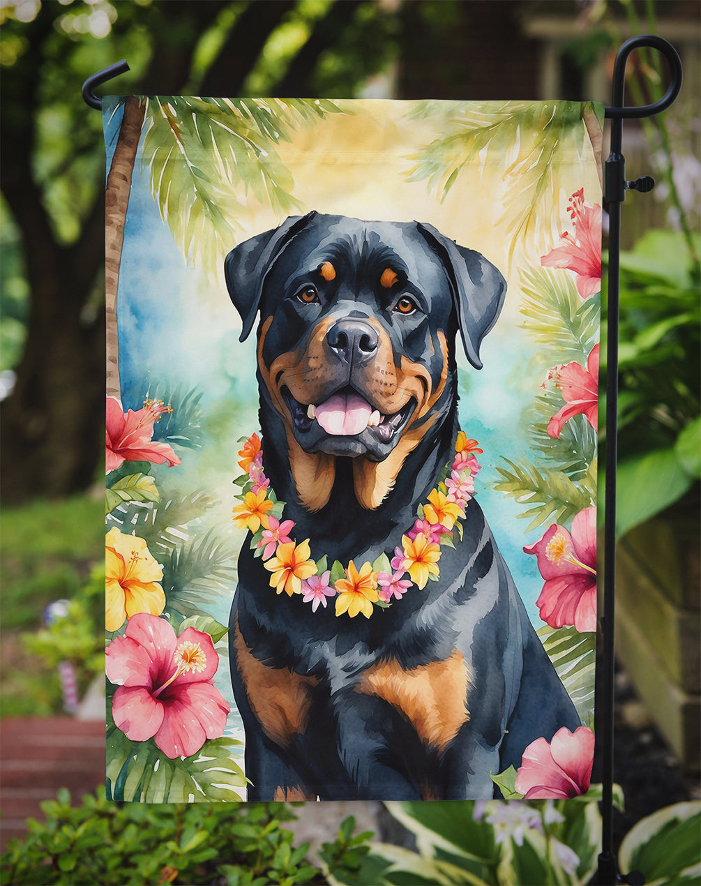 Rottweiler Luau Garden Flag