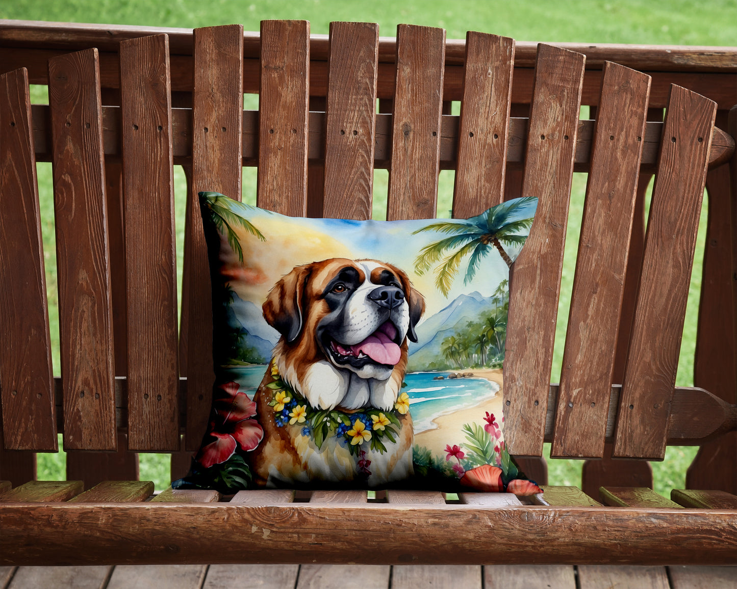 Saint Bernard Luau Throw Pillow