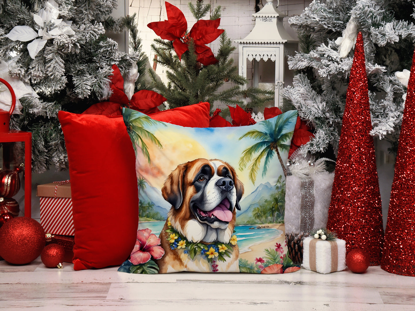 Saint Bernard Luau Throw Pillow