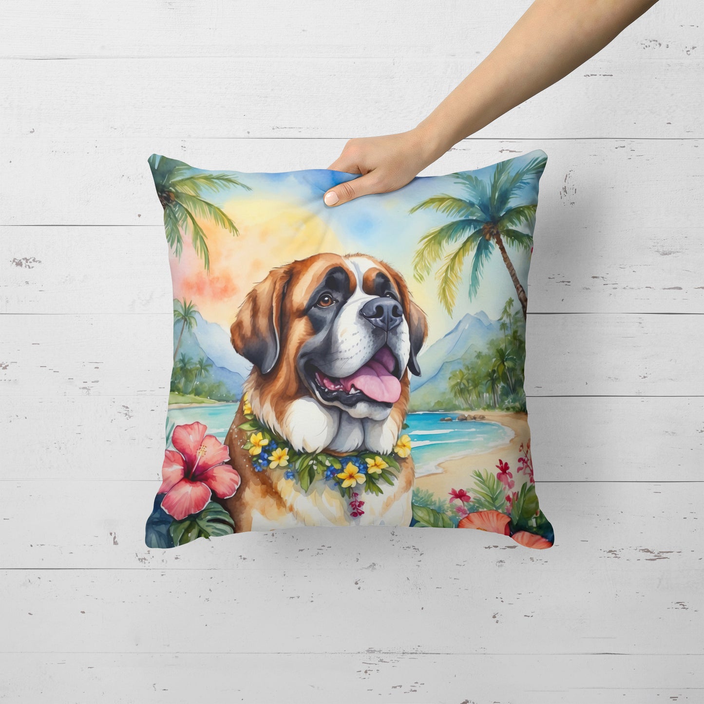 Saint Bernard Luau Throw Pillow