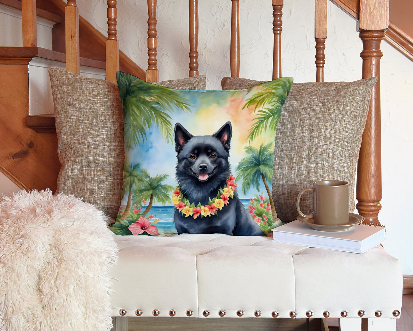 Schipperke Luau Throw Pillow