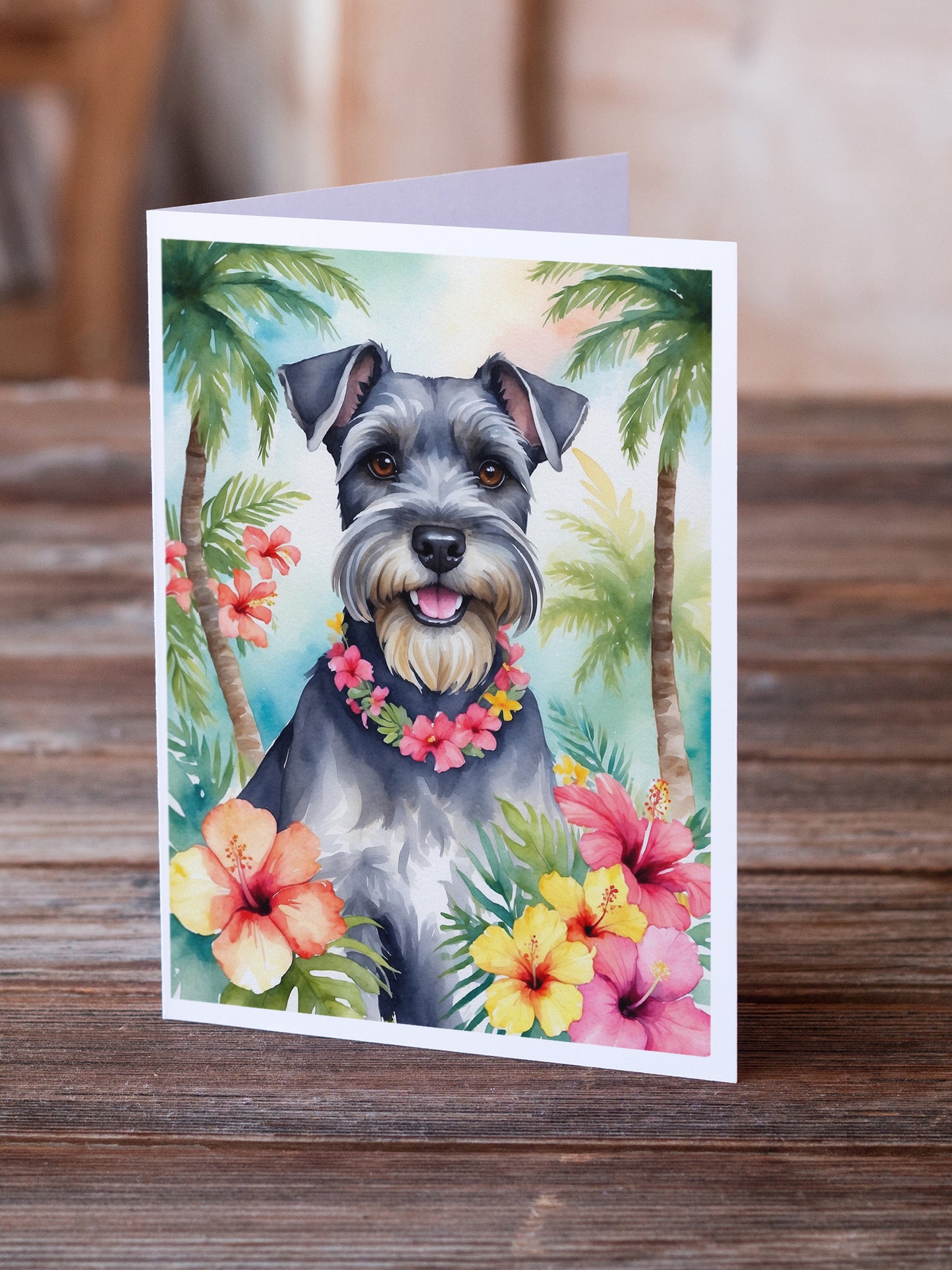 Schnauzer Luau Greeting Cards Pack of 8