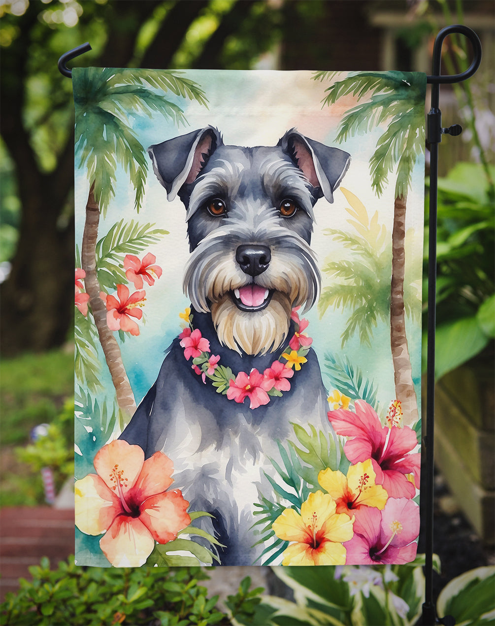 Schnauzer Luau Garden Flag