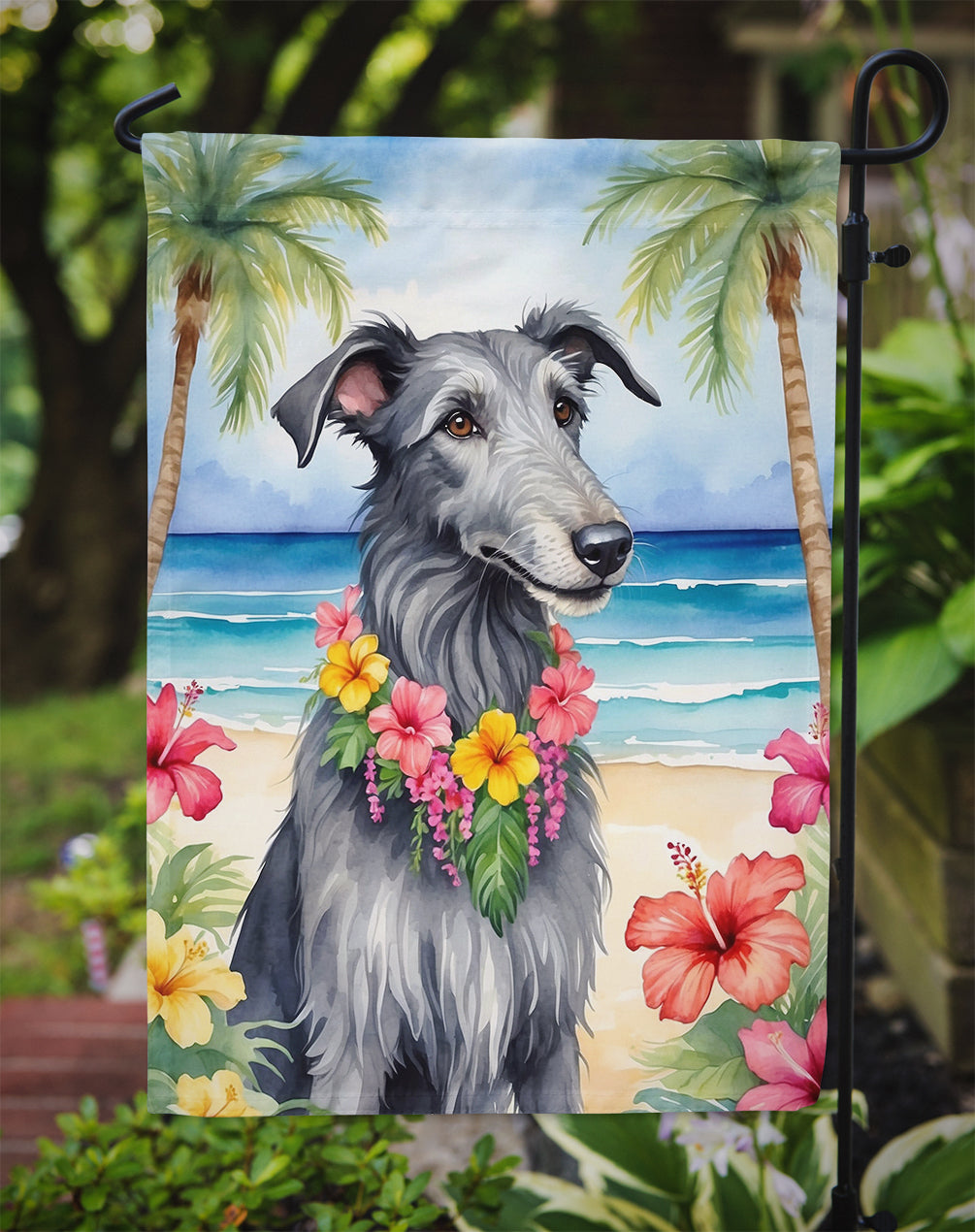 Scottish Deerhound Luau Garden Flag