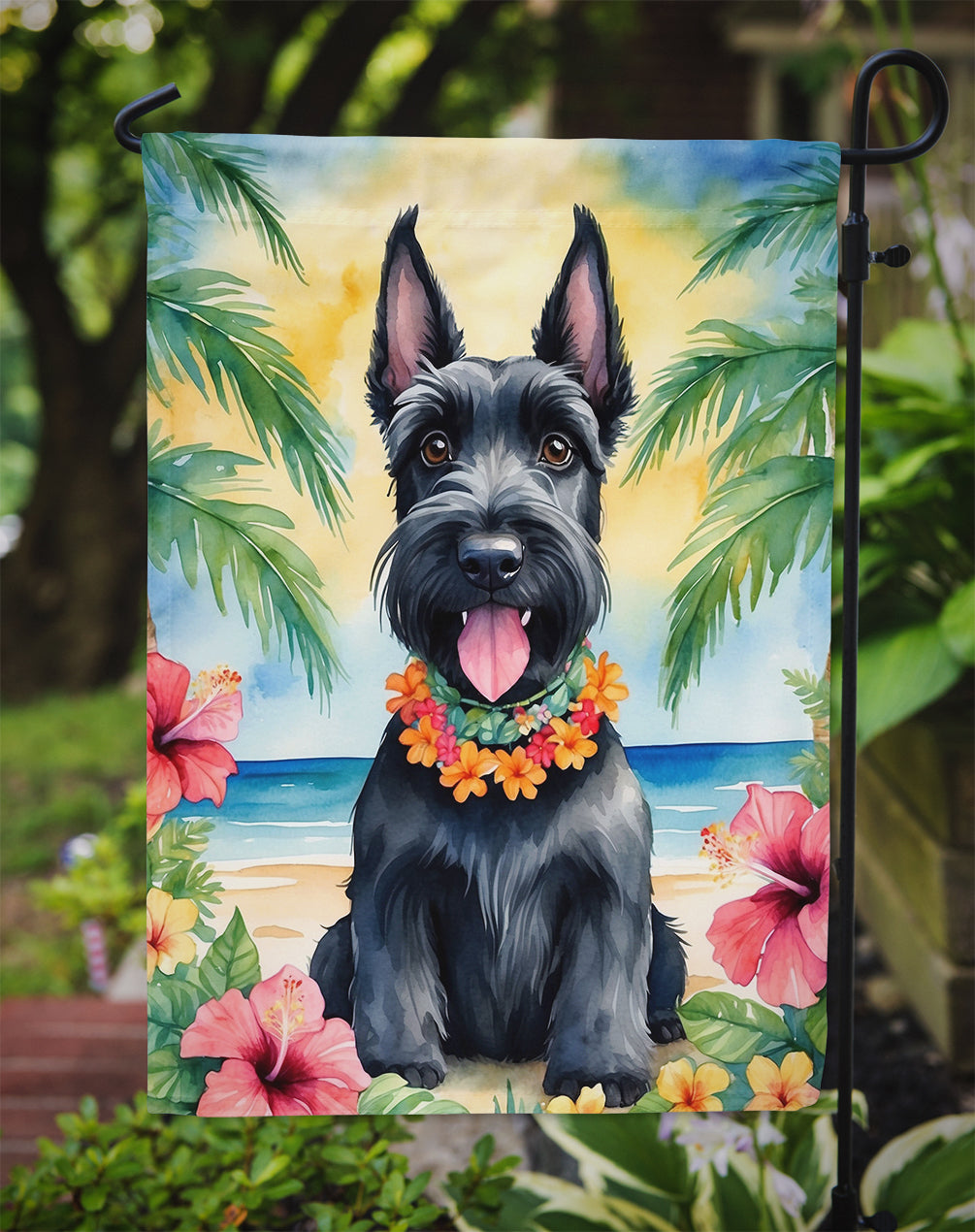Scottish Terrier Luau Garden Flag