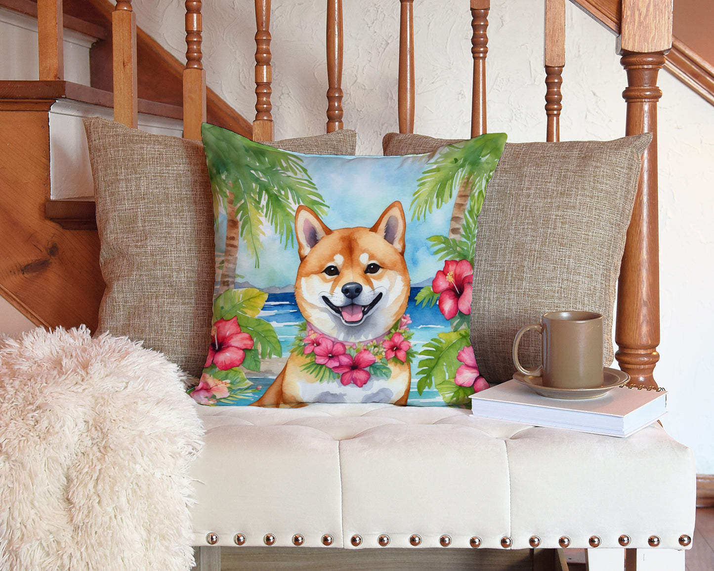 Shiba Inu Luau Throw Pillow