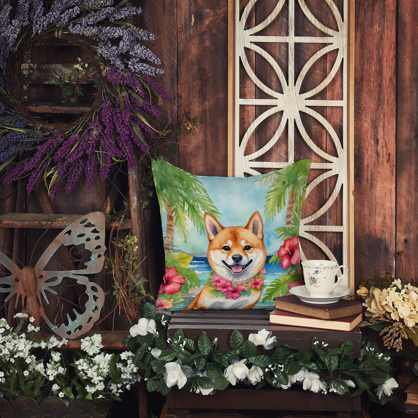 Shiba Inu Luau Throw Pillow