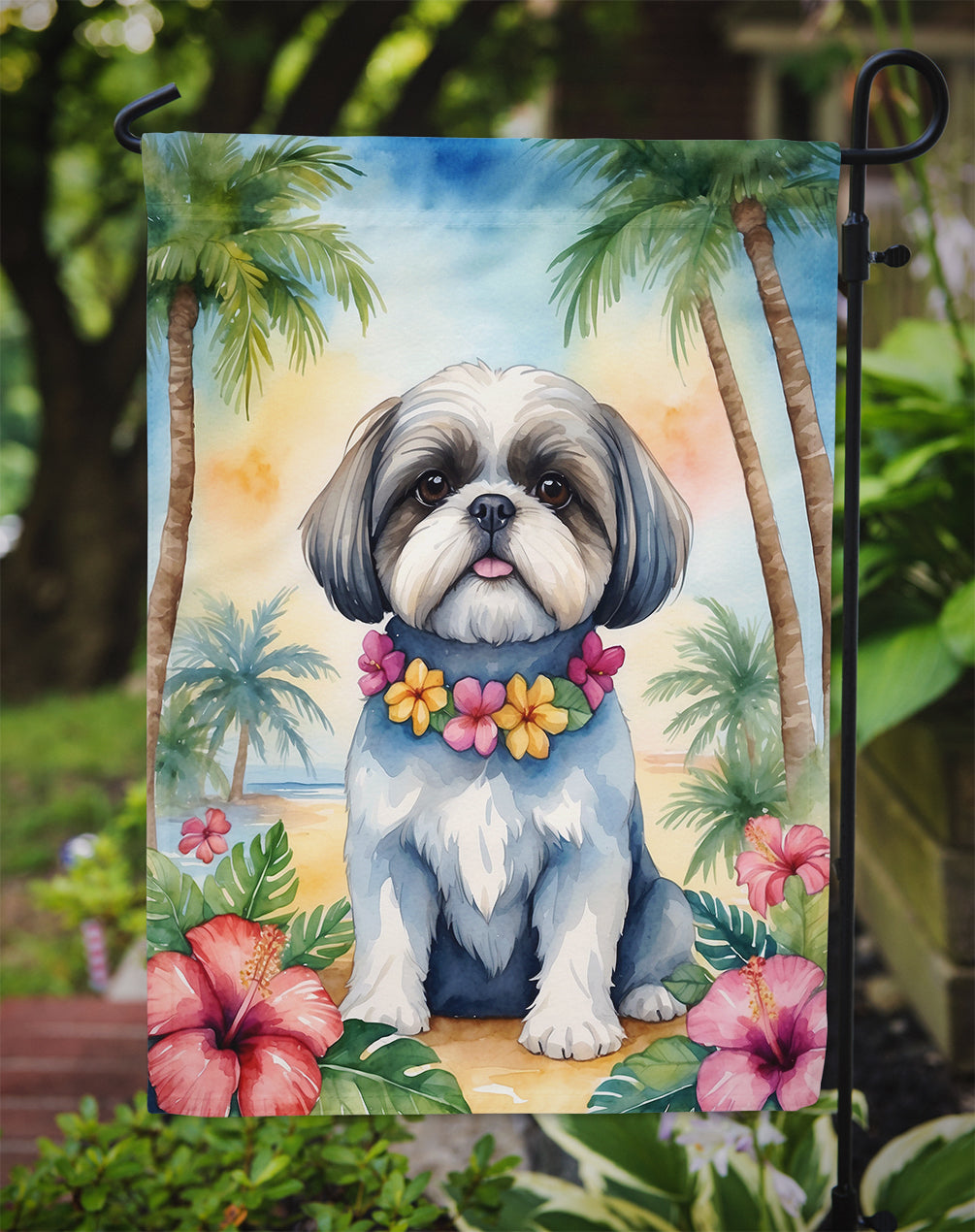 Shih Tzu Luau Garden Flag