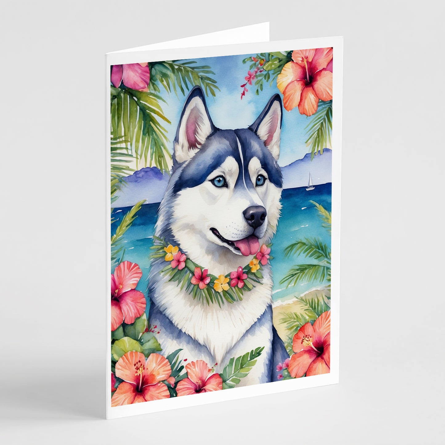 Buy this Siberian Husky Luau Greeting Cards Pack of 8