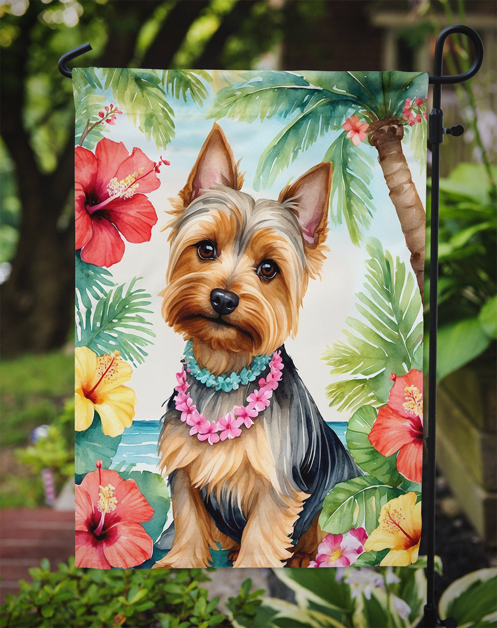 Silky Terrier Luau Garden Flag