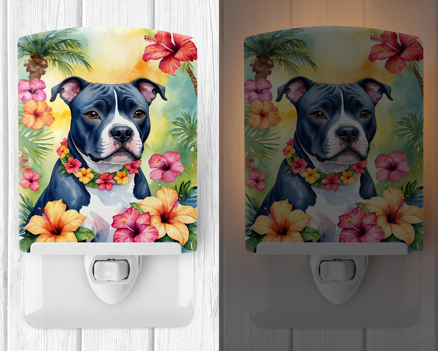 Staffordshire Bull Terrier Luau Ceramic Night Light