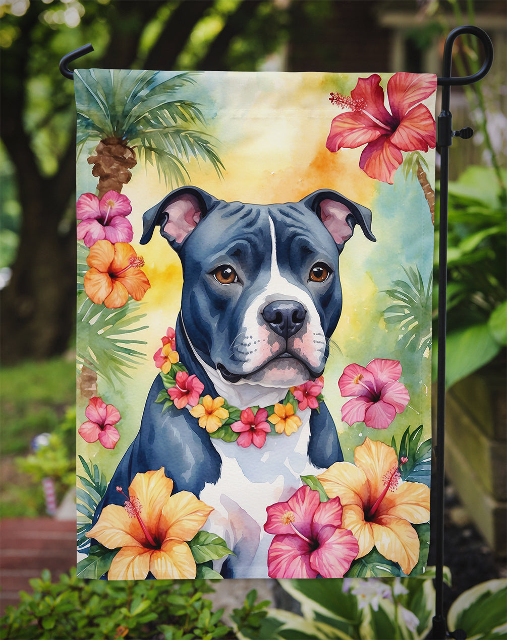 Staffordshire Bull Terrier Luau Garden Flag