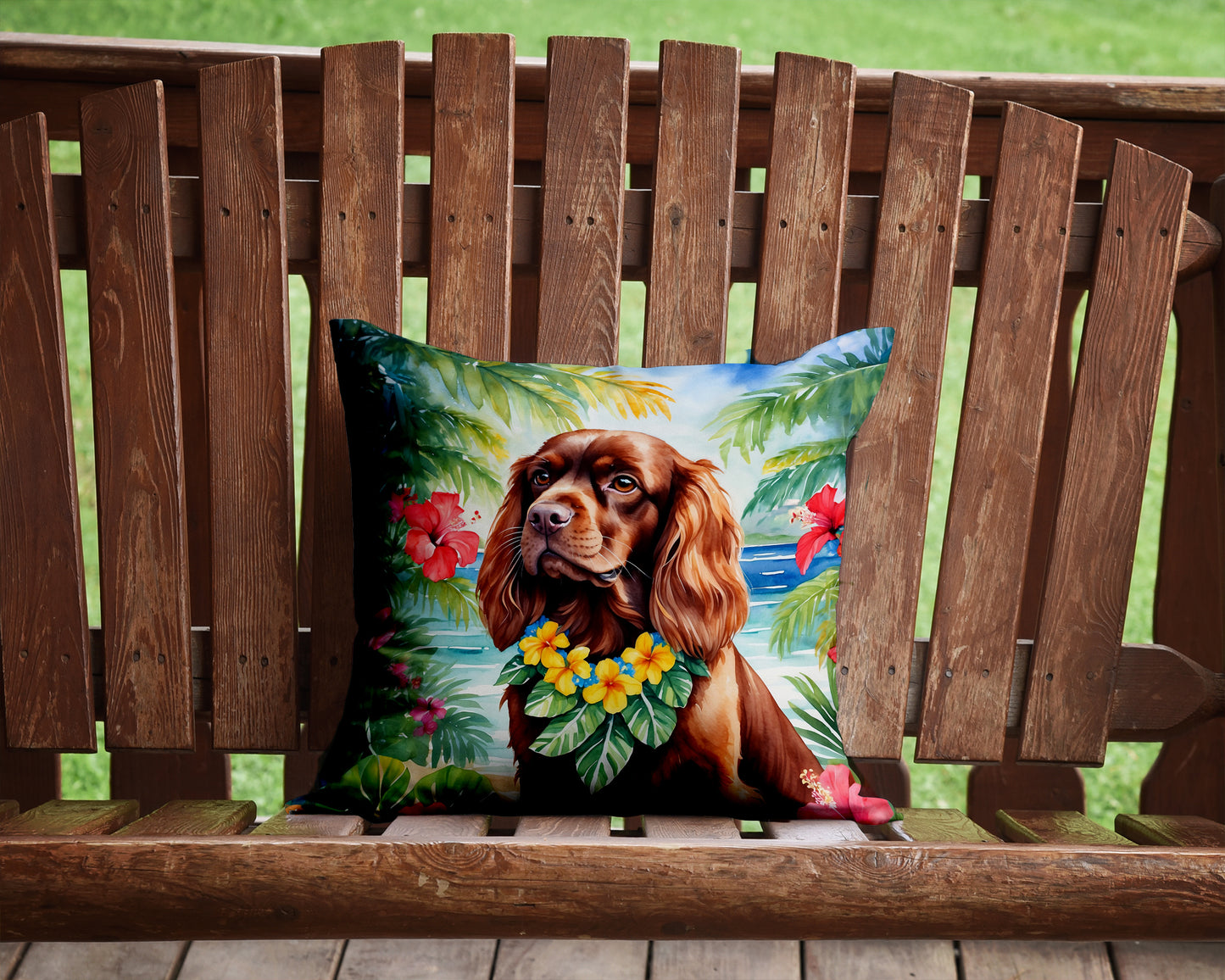 Sussex Spaniel Luau Throw Pillow