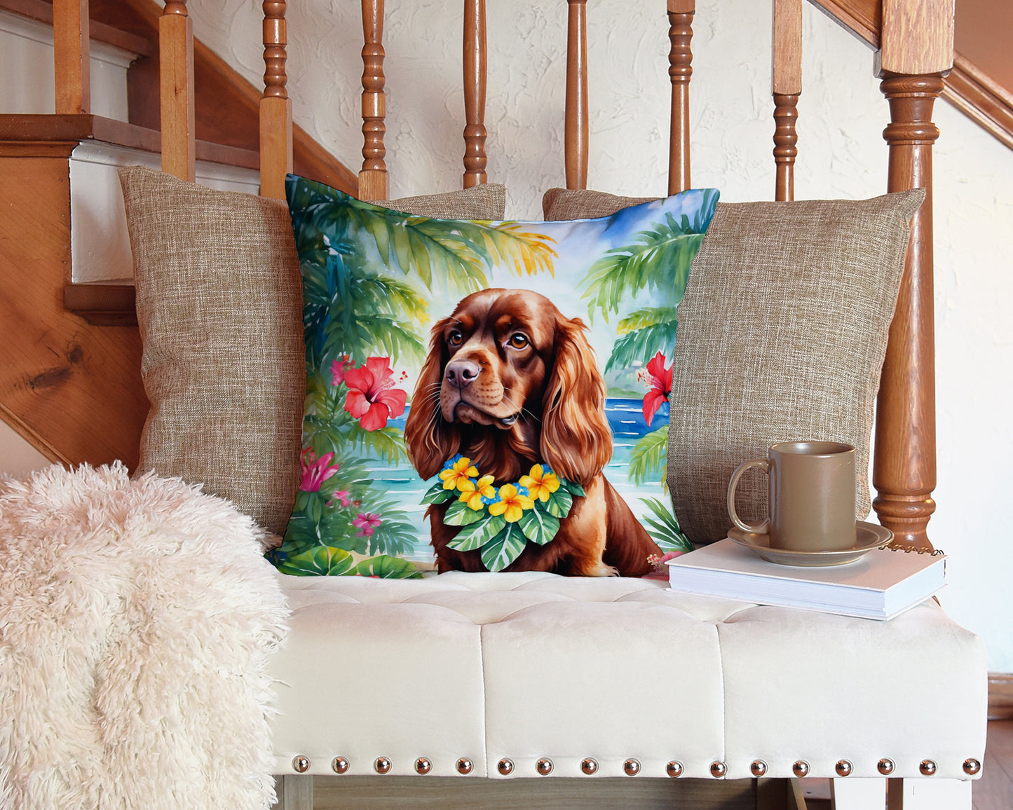 Sussex Spaniel Luau Throw Pillow