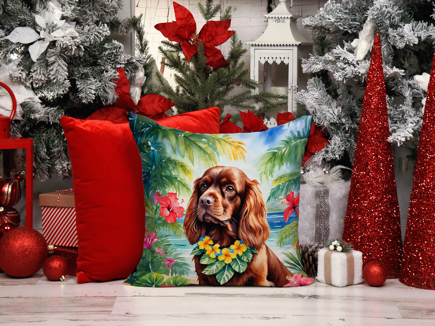 Sussex Spaniel Luau Throw Pillow