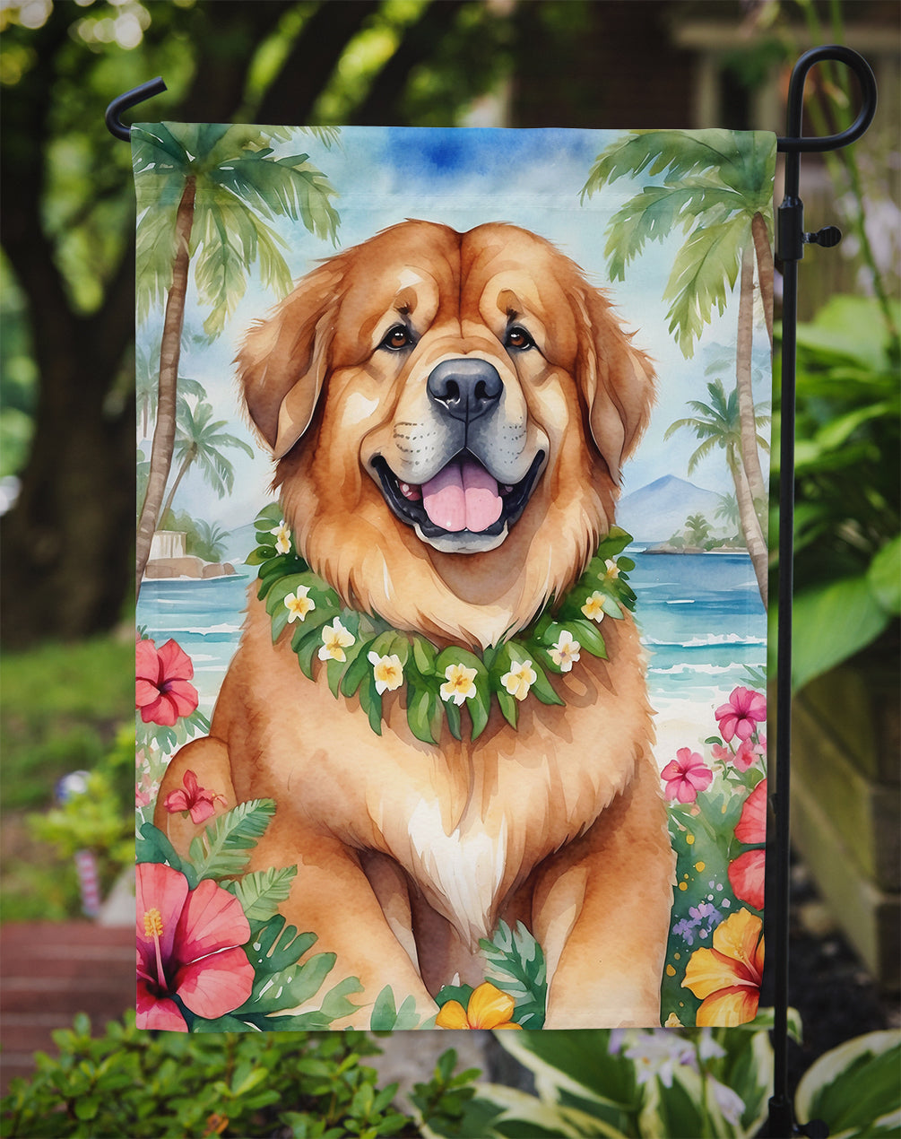 Tibetan Mastiff Luau Garden Flag