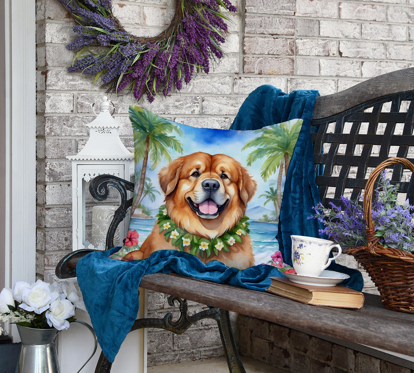 Tibetan Mastiff Luau Throw Pillow