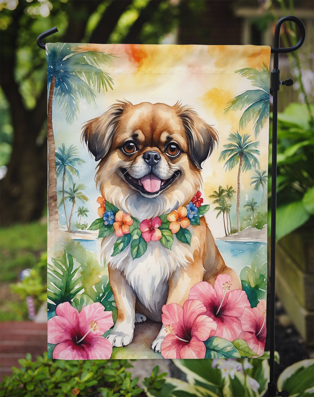 Tibetan Spaniel Luau Garden Flag