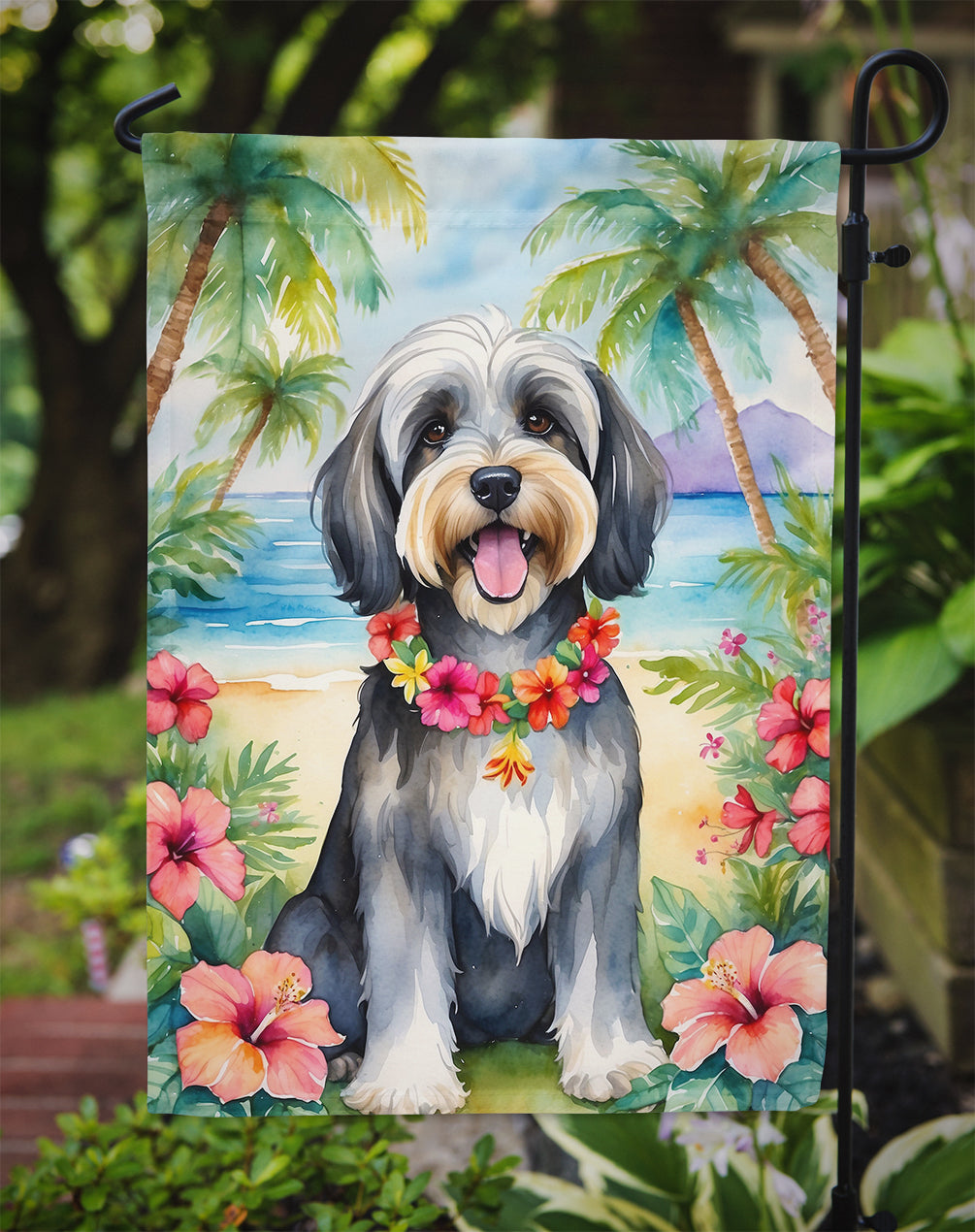 Tibetan Terrier Luau Garden Flag