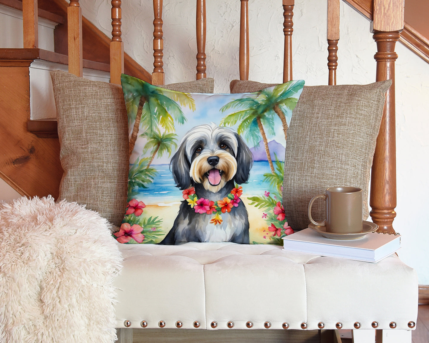 Tibetan Terrier Luau Throw Pillow