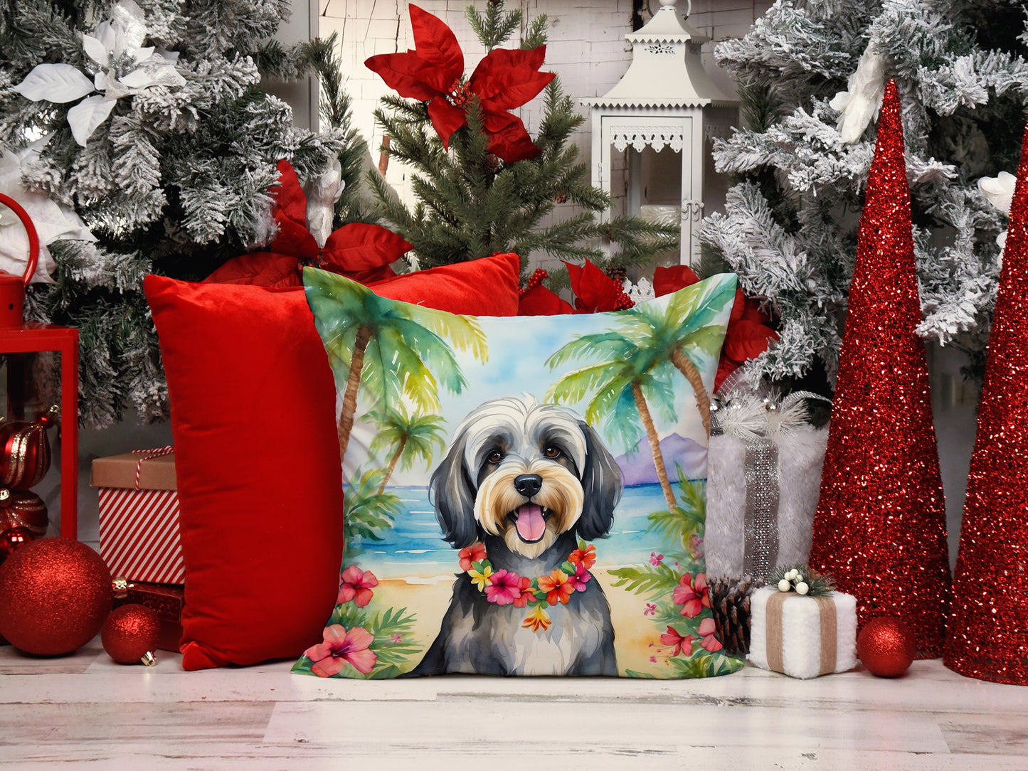 Tibetan Terrier Luau Throw Pillow