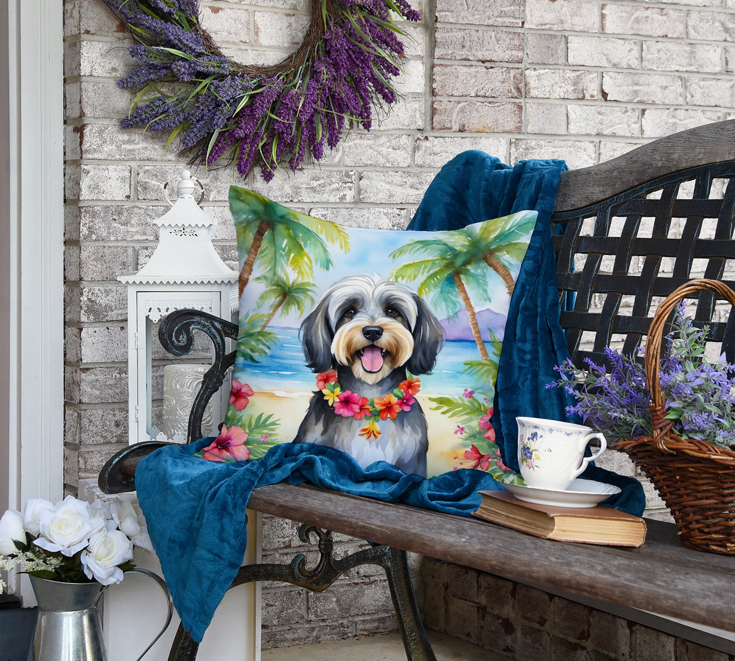 Tibetan Terrier Luau Throw Pillow