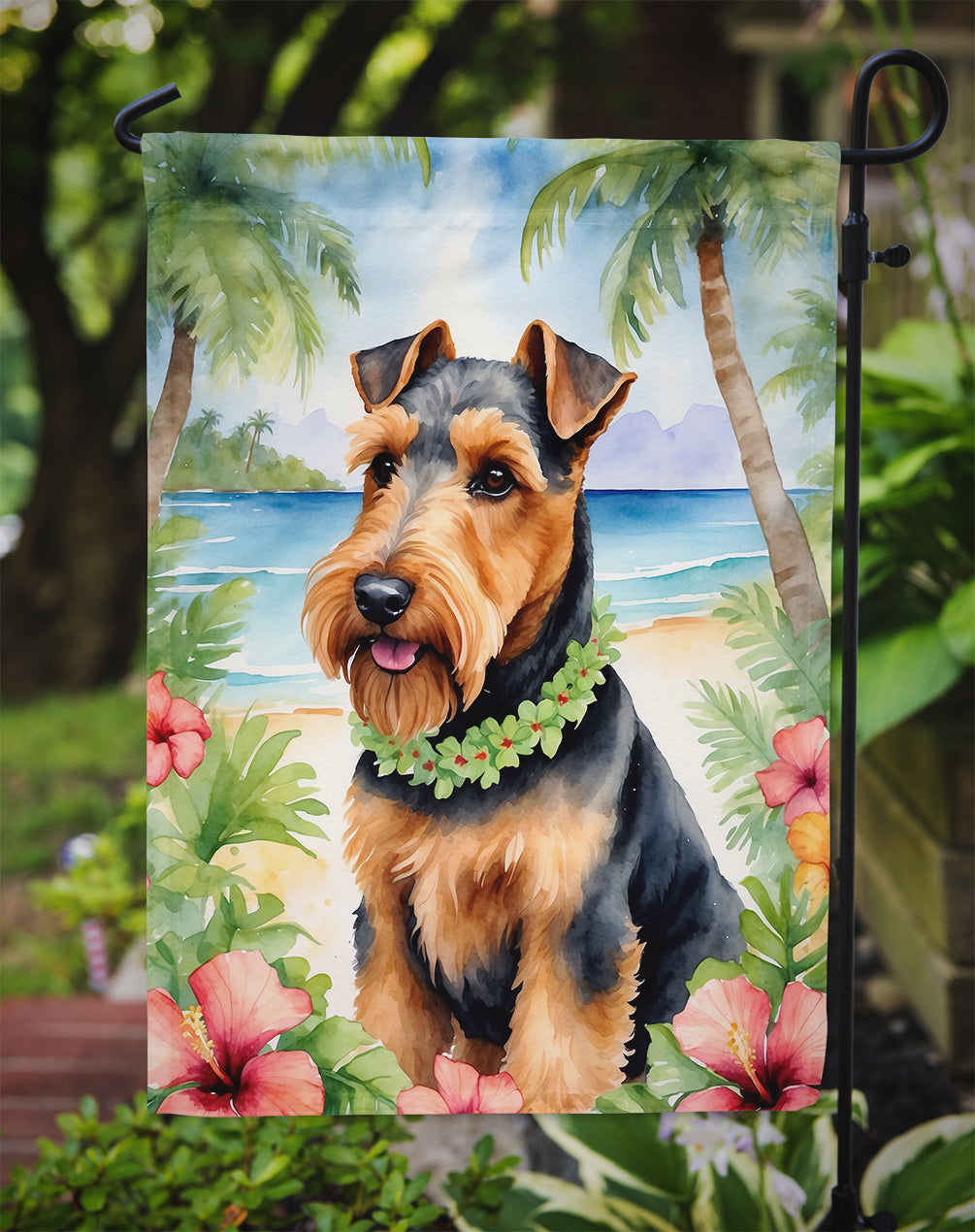 Welsh Terrier Luau Garden Flag