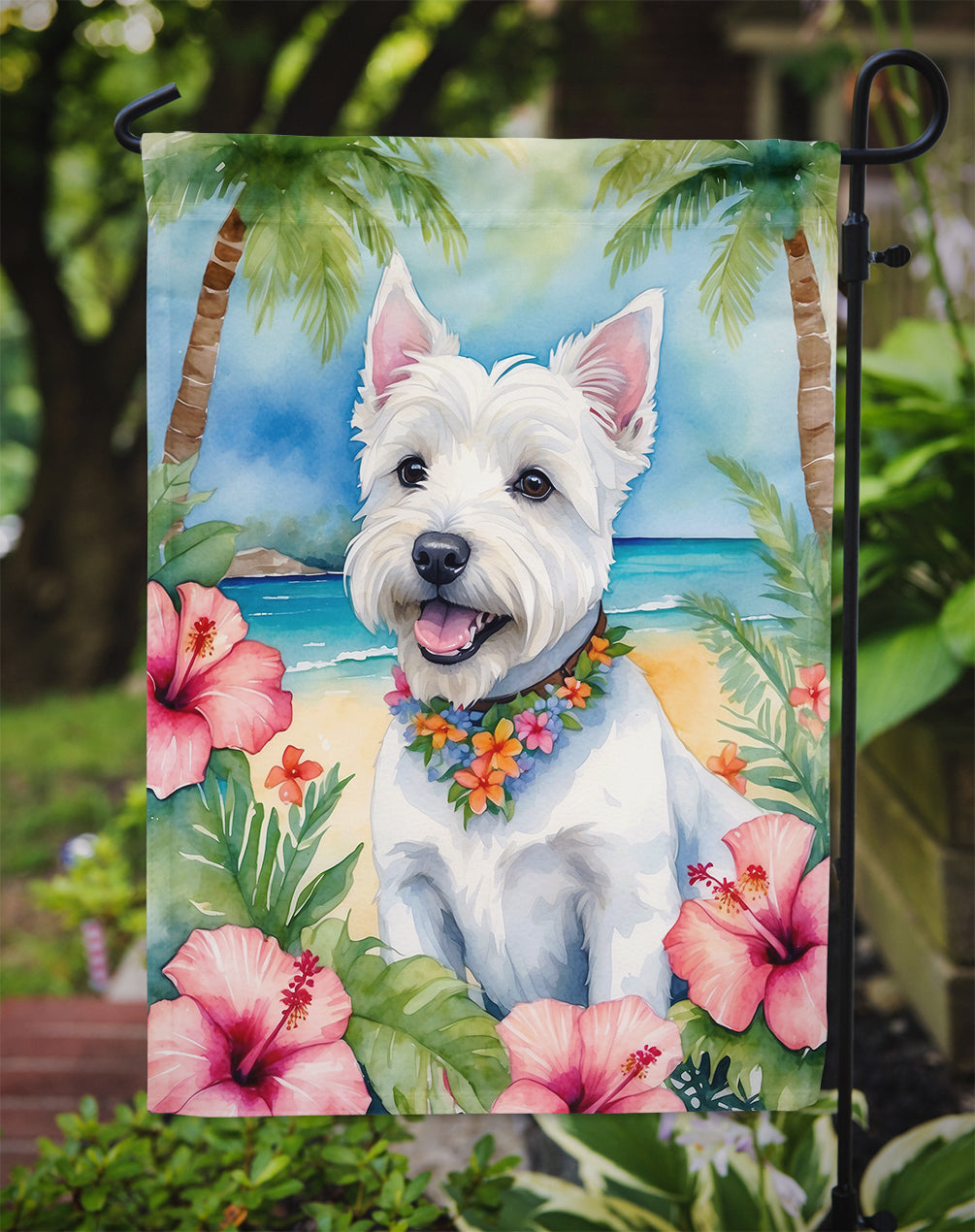 Westie Luau Garden Flag