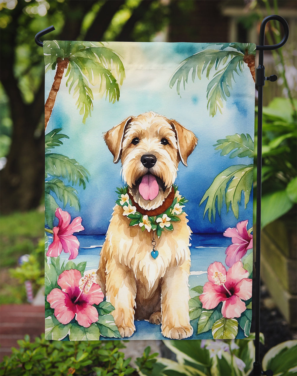 Wheaten Terrier Luau Garden Flag