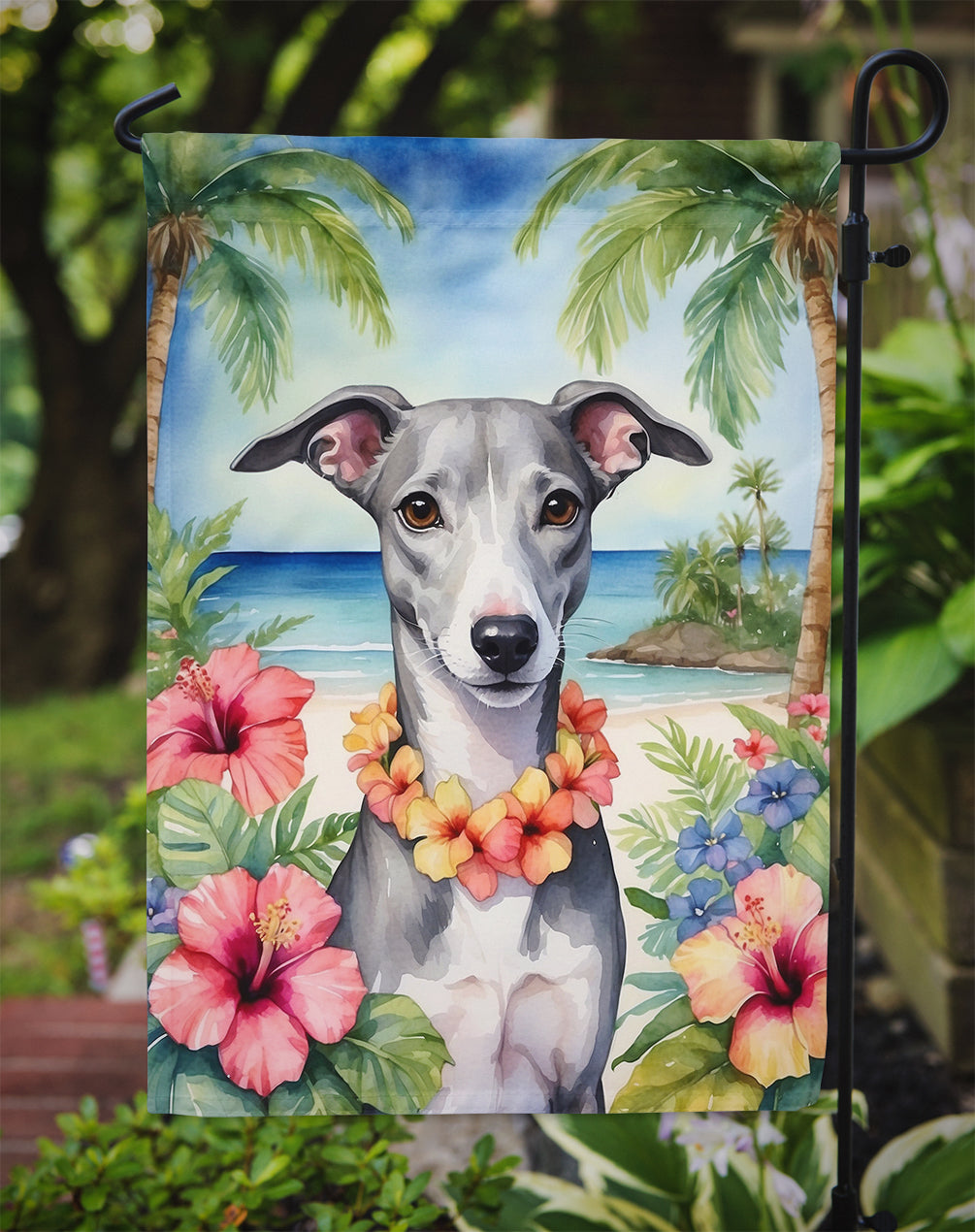 Whippet Luau Garden Flag