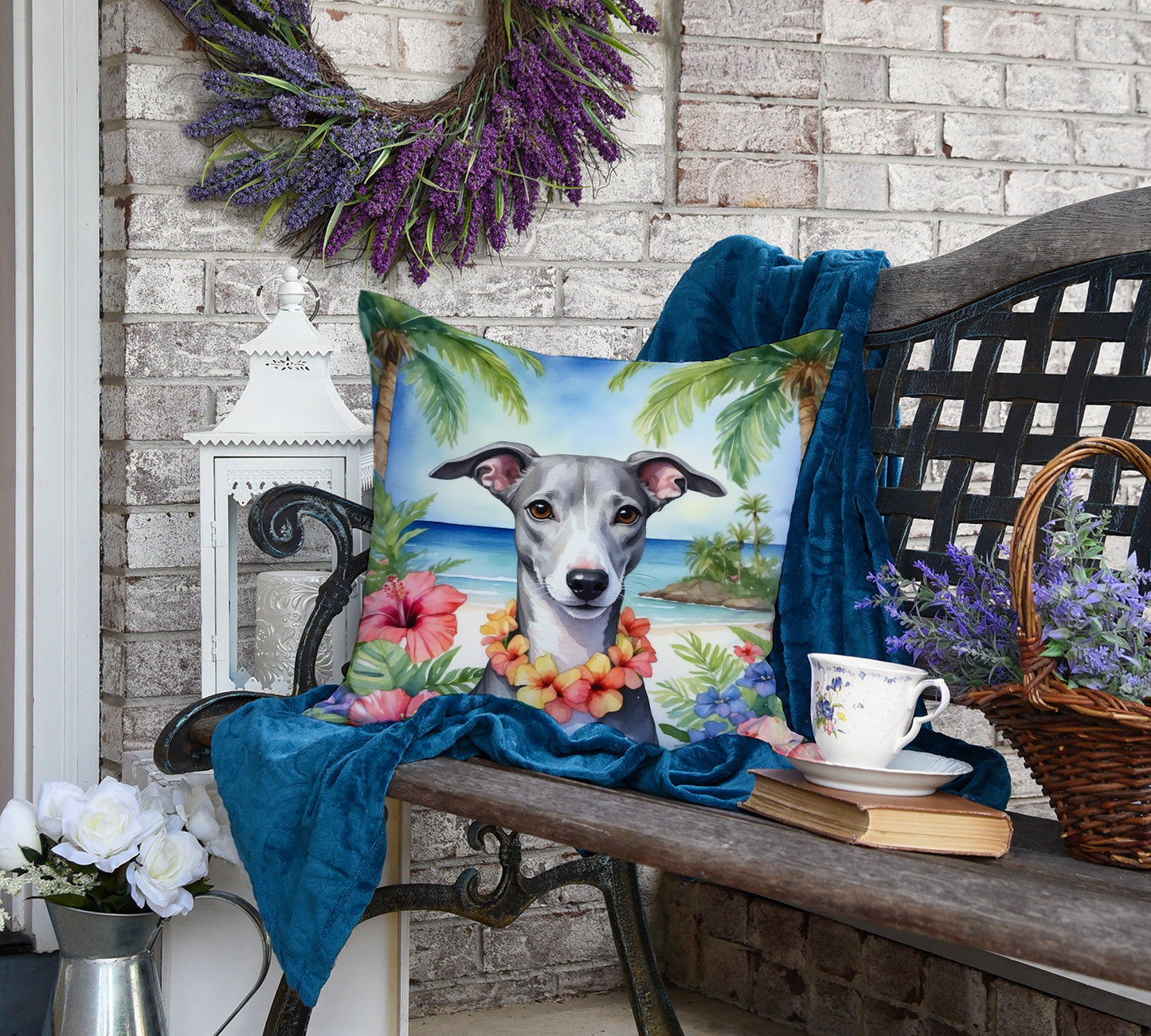 Whippet Luau Throw Pillow