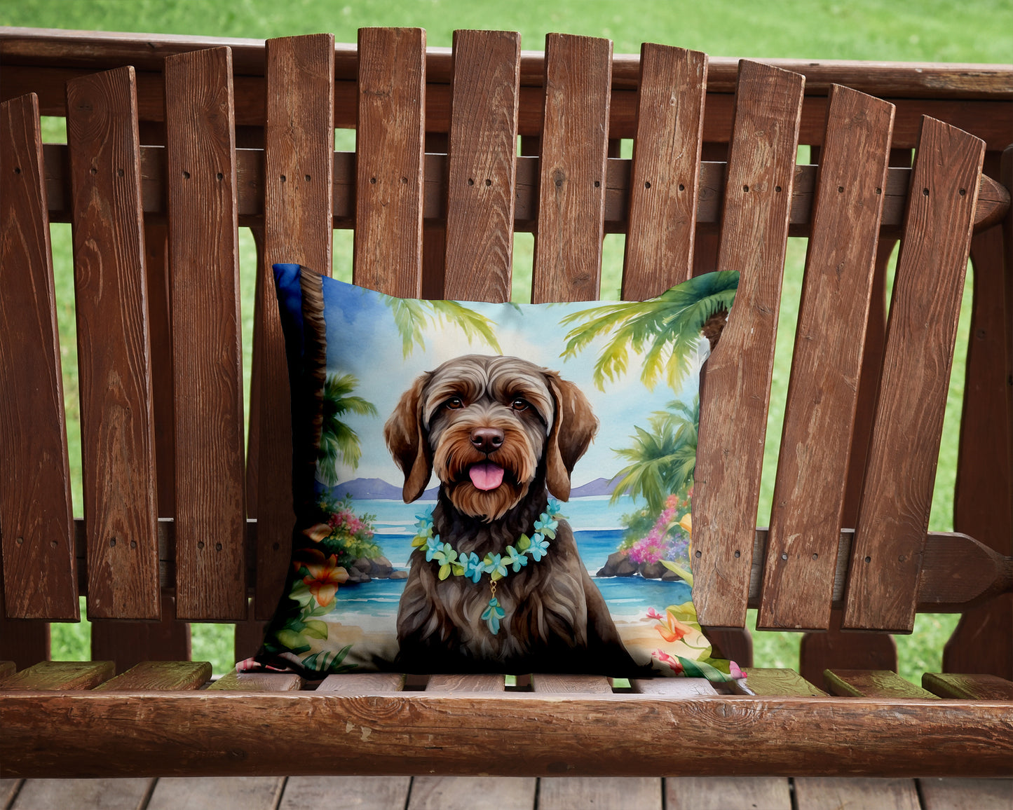 Wirehaired Pointing Griffon Luau Throw Pillow