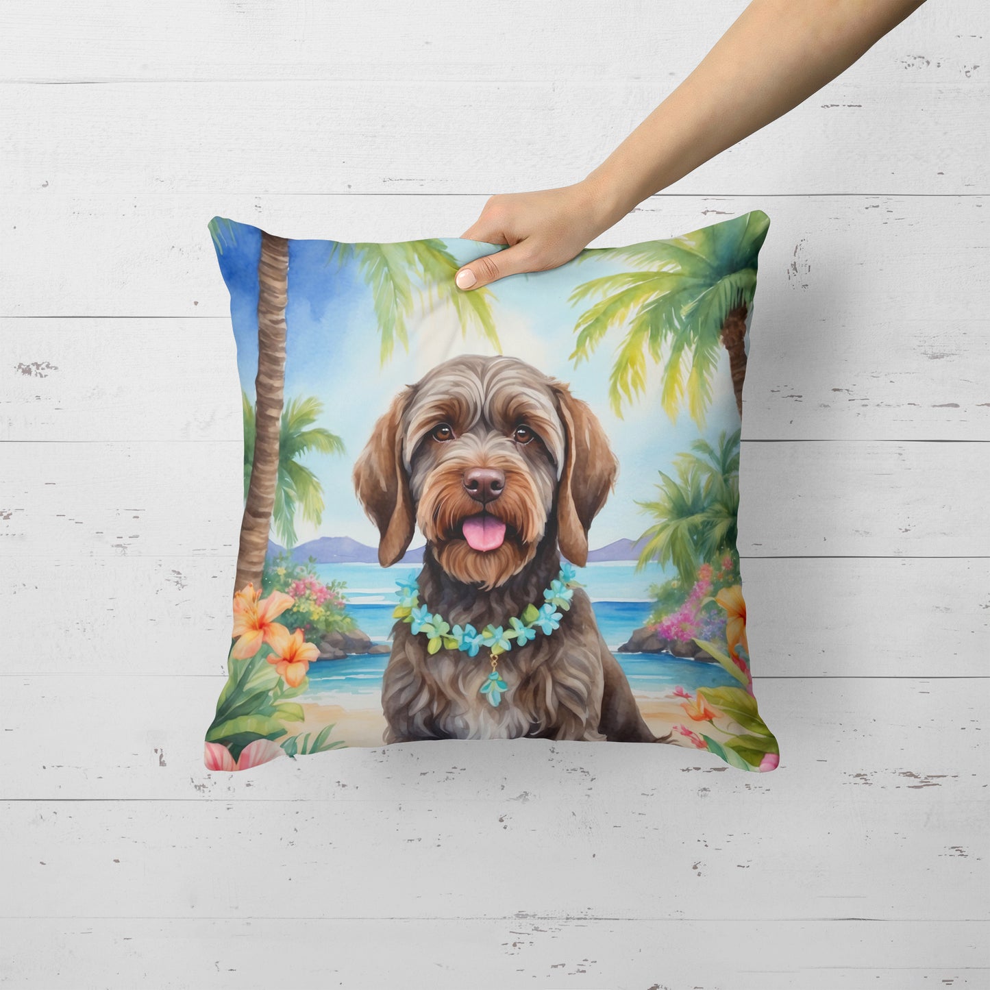 Wirehaired Pointing Griffon Luau Throw Pillow