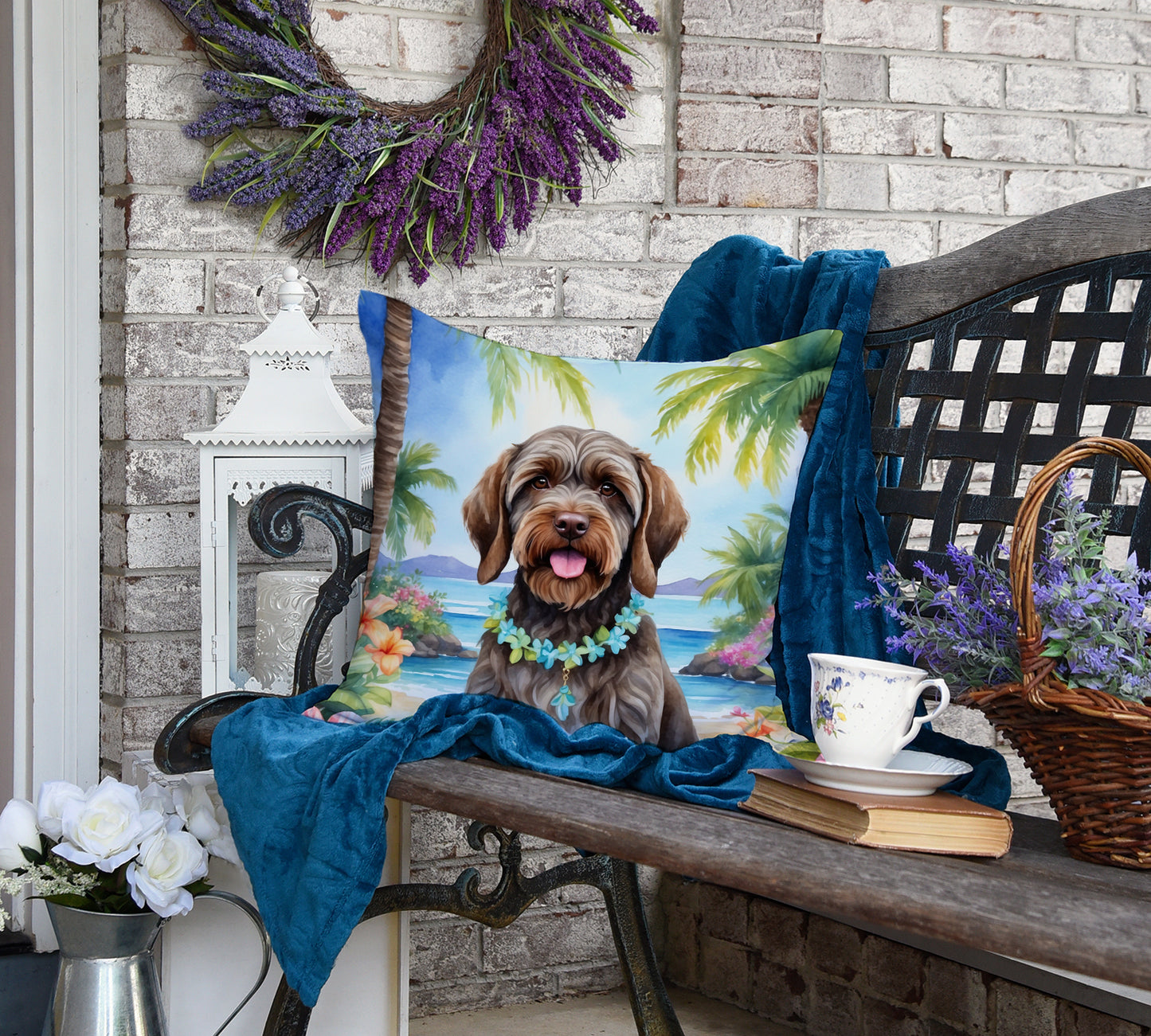 Wirehaired Pointing Griffon Luau Throw Pillow