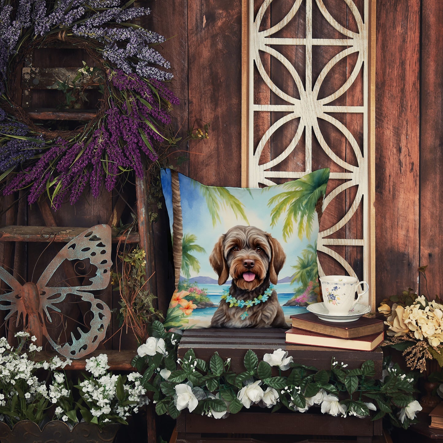 Wirehaired Pointing Griffon Luau Throw Pillow