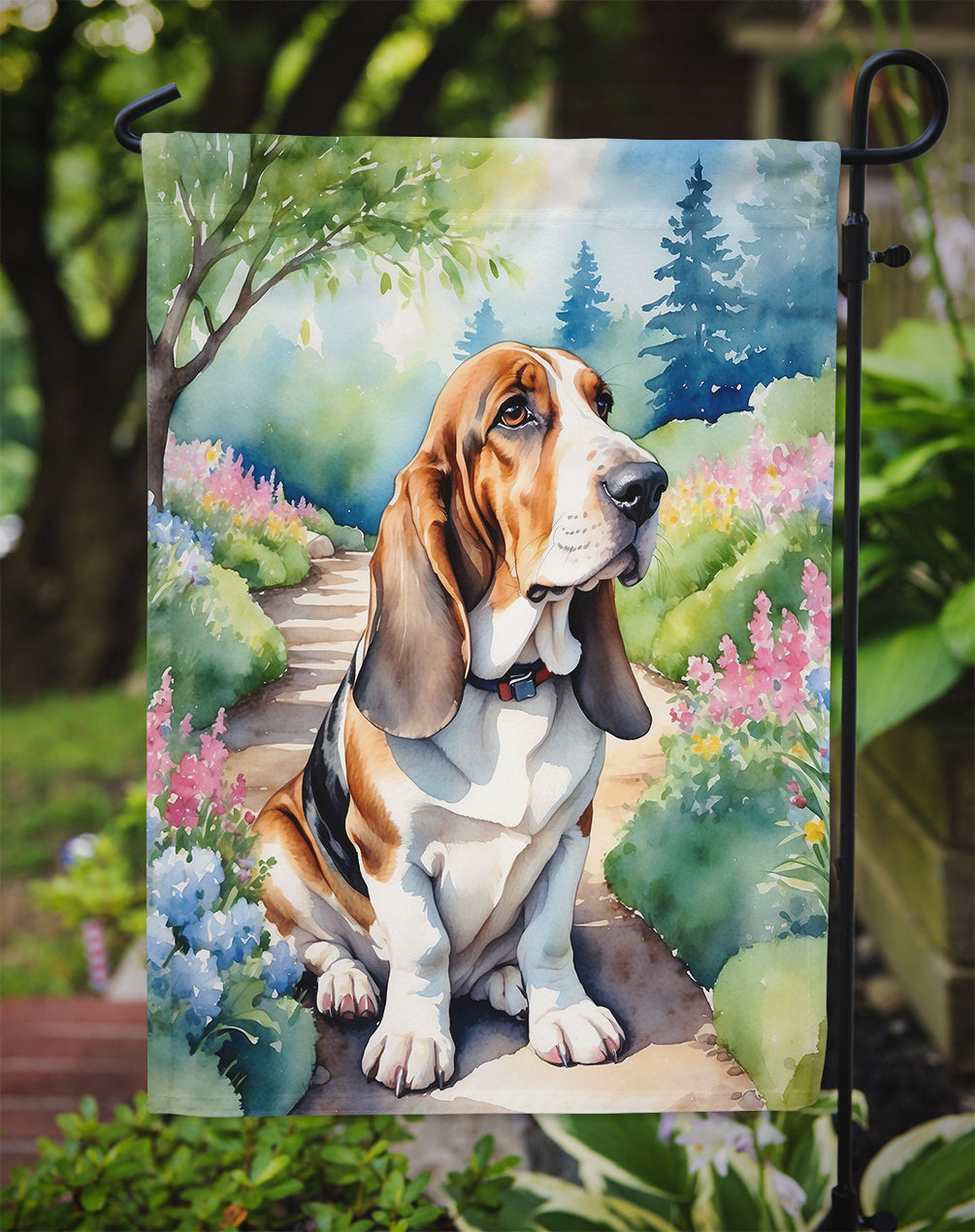 Basset Hound Spring Garden Garden Flag