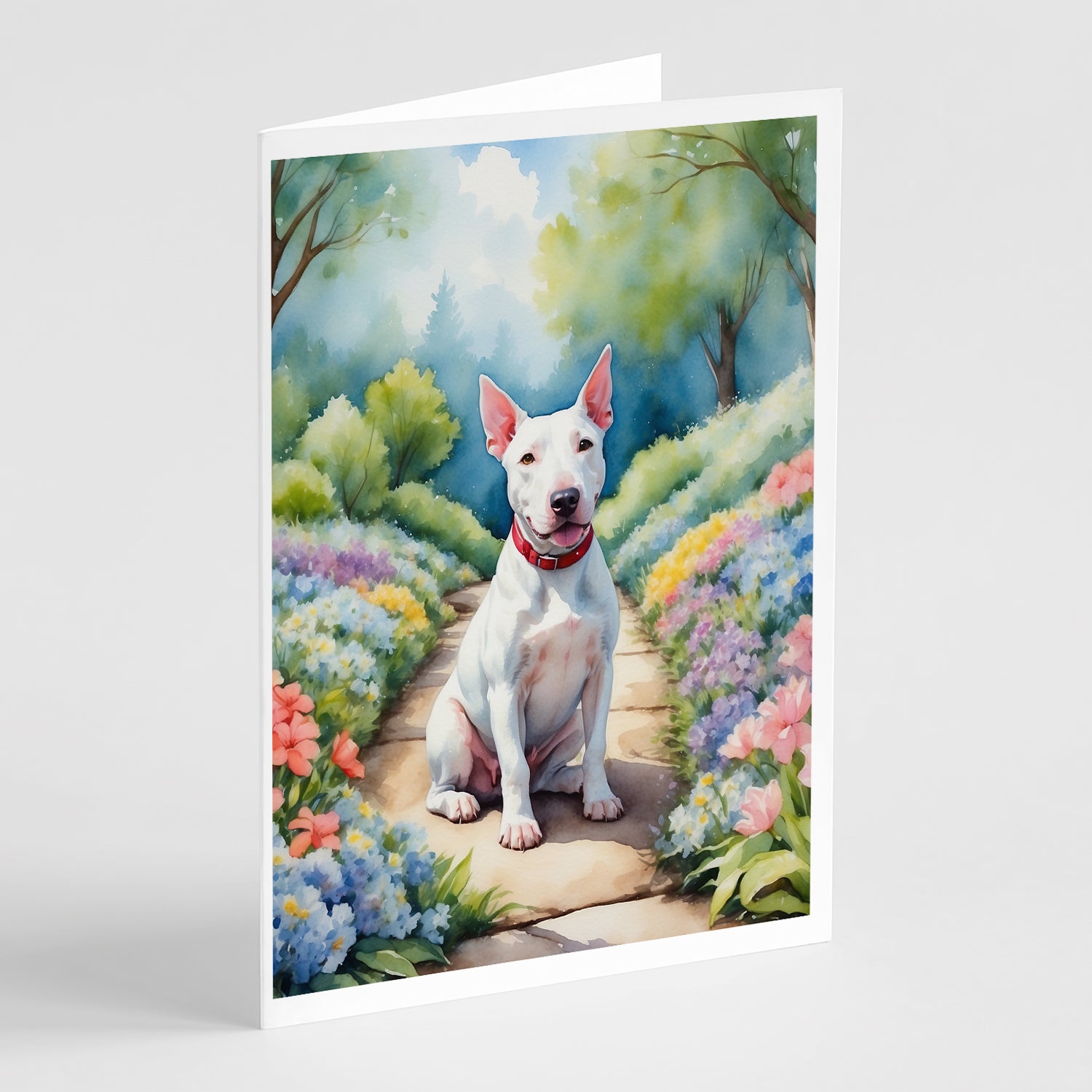 Buy this Bull Terrier Spring Path Greeting Cards Pack of 8