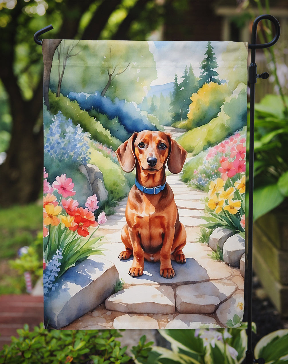 Dachshund Spring Path Garden Flag