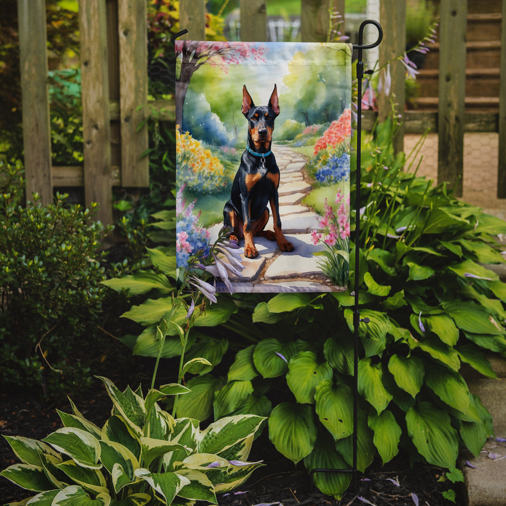 Doberman Pinscher Spring Path Garden Flag